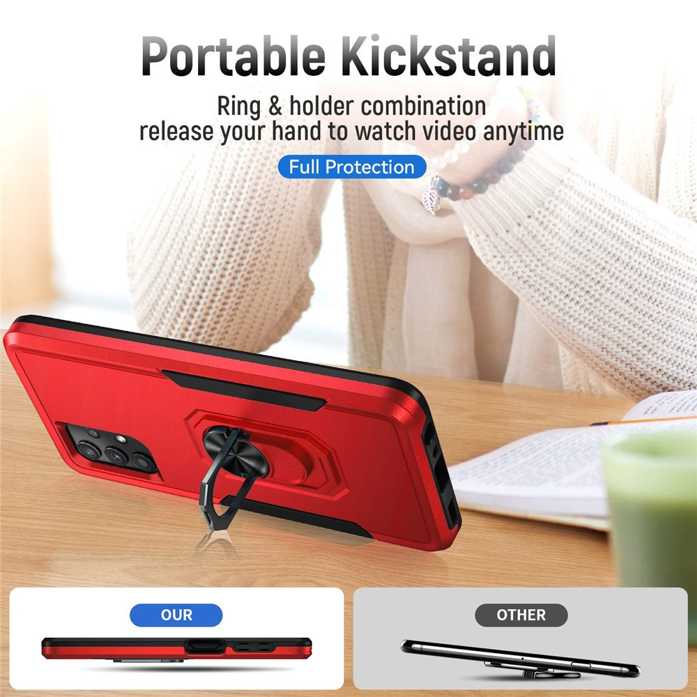 For Samsung Galaxy A32 4G (EU Version) Defender Series Anti-fall PC + TPU Hybrid Phone Cover Rotary Ring Kickstand Cellphone Case