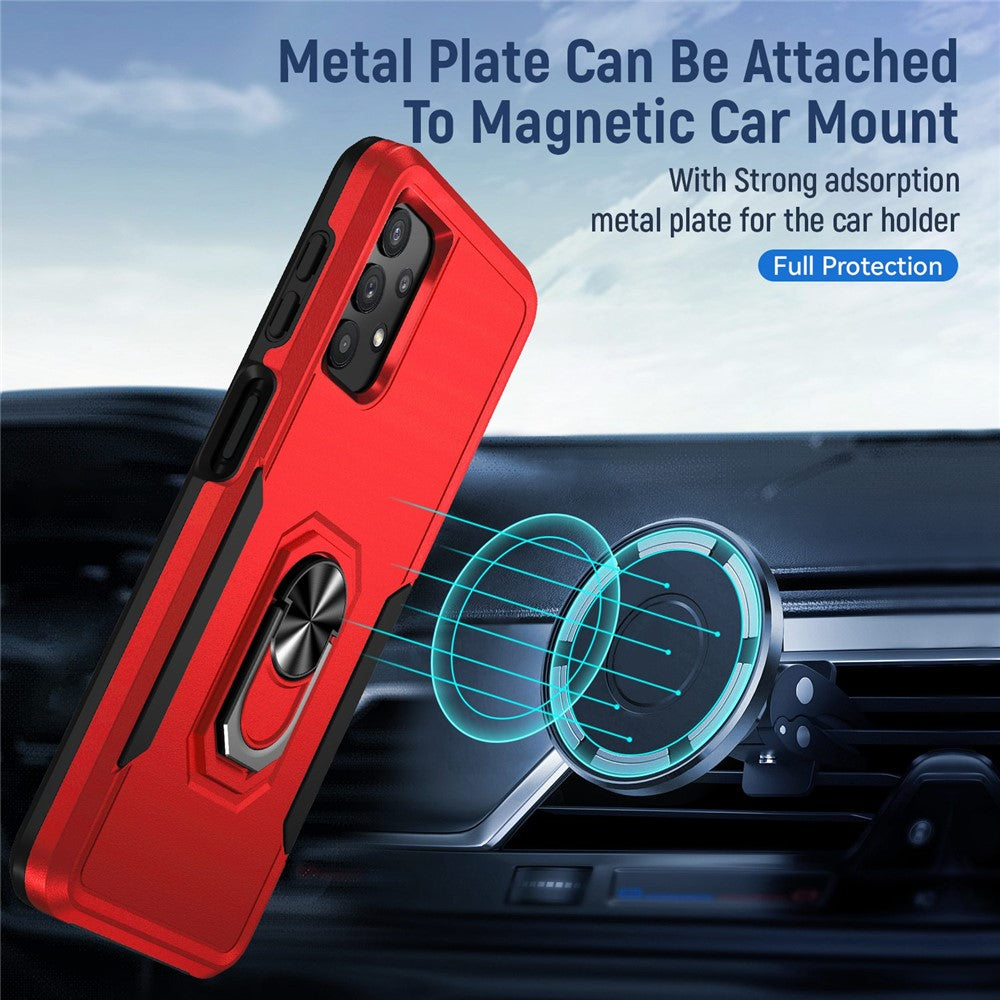 For Samsung Galaxy A32 4G (EU Version) Defender Series Anti-fall PC + TPU Hybrid Phone Cover Rotary Ring Kickstand Cellphone Case