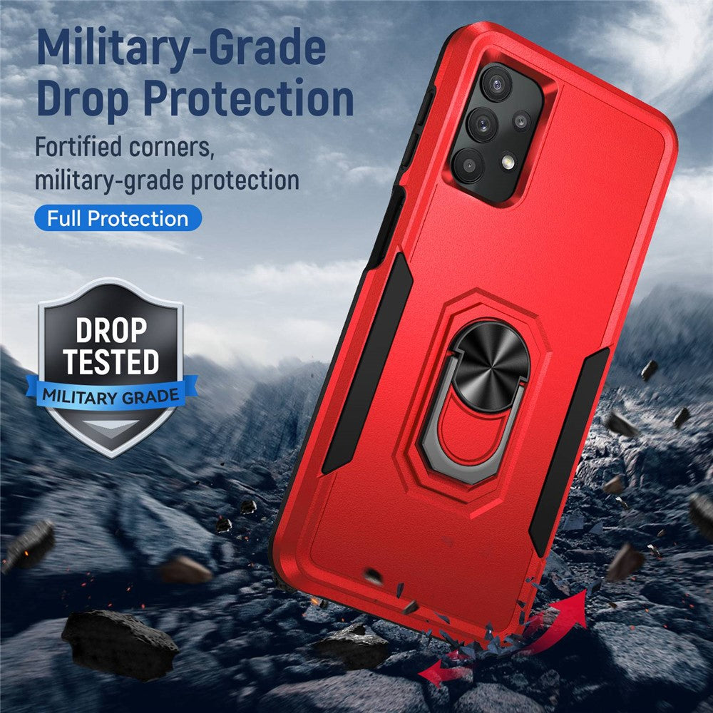 For Samsung Galaxy A32 4G (EU Version) Defender Series Anti-fall PC + TPU Hybrid Phone Cover Rotary Ring Kickstand Cellphone Case