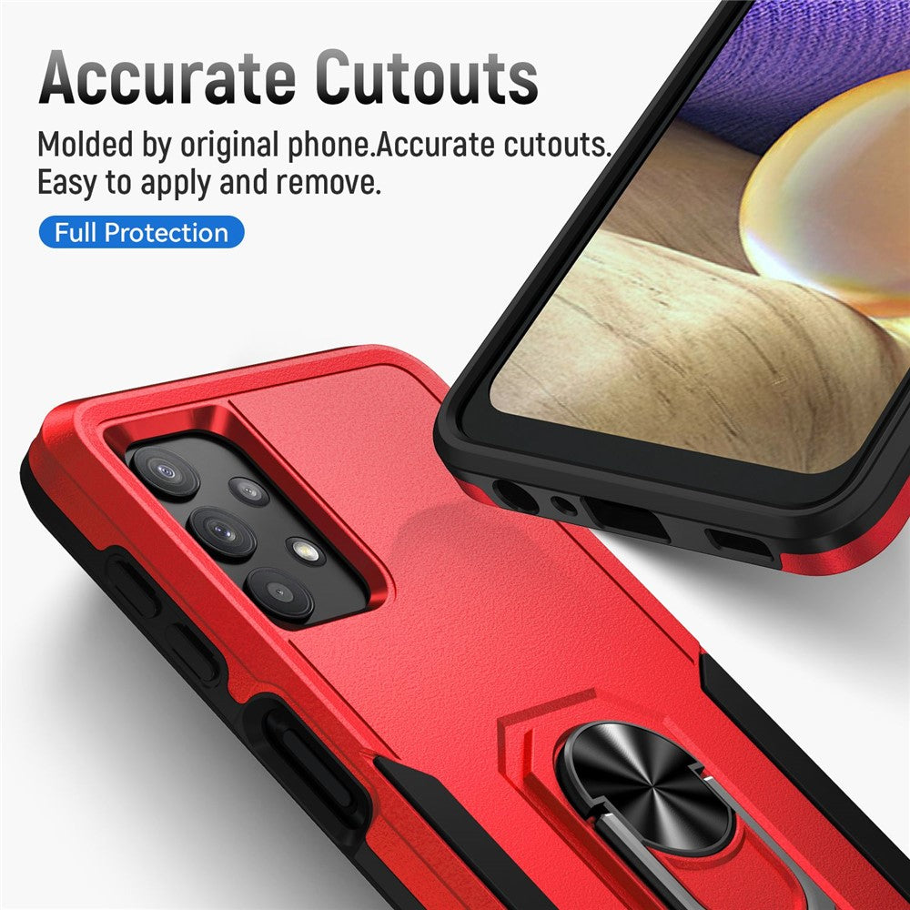 For Samsung Galaxy A32 4G (EU Version) Defender Series Anti-fall PC + TPU Hybrid Phone Cover Rotary Ring Kickstand Cellphone Case