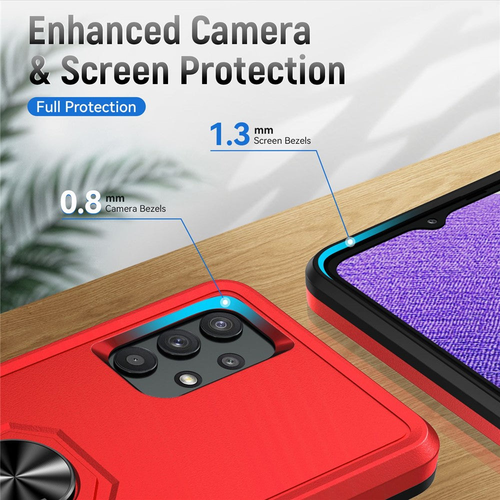For Samsung Galaxy A32 4G (EU Version) Defender Series Anti-fall PC + TPU Hybrid Phone Cover Rotary Ring Kickstand Cellphone Case