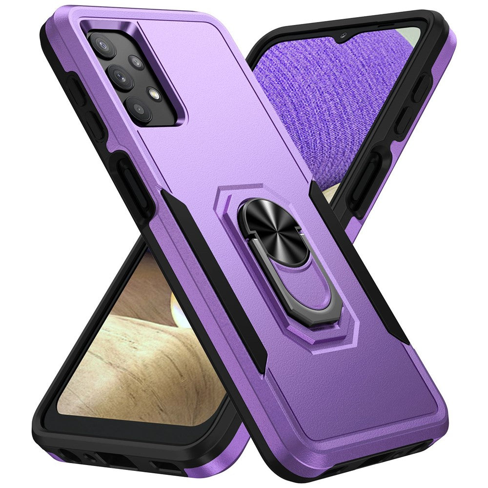 For Samsung Galaxy A32 4G (EU Version) Defender Series Anti-fall PC + TPU Hybrid Phone Cover Rotary Ring Kickstand Cellphone Case