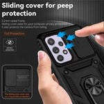 For Samsung Galaxy A33 5G Slide Camera Cover Hard PC + Soft TPU Phone Case with Ring Kickstand