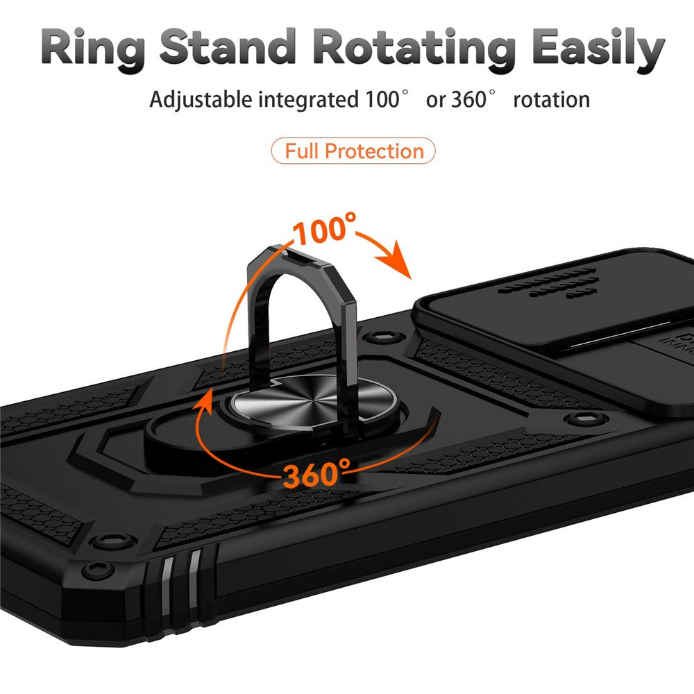 For Samsung Galaxy A33 5G Slide Camera Cover Hard PC + Soft TPU Phone Case with Ring Kickstand