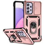 For Samsung Galaxy A33 5G Slide Camera Cover Hard PC + Soft TPU Phone Case with Ring Kickstand