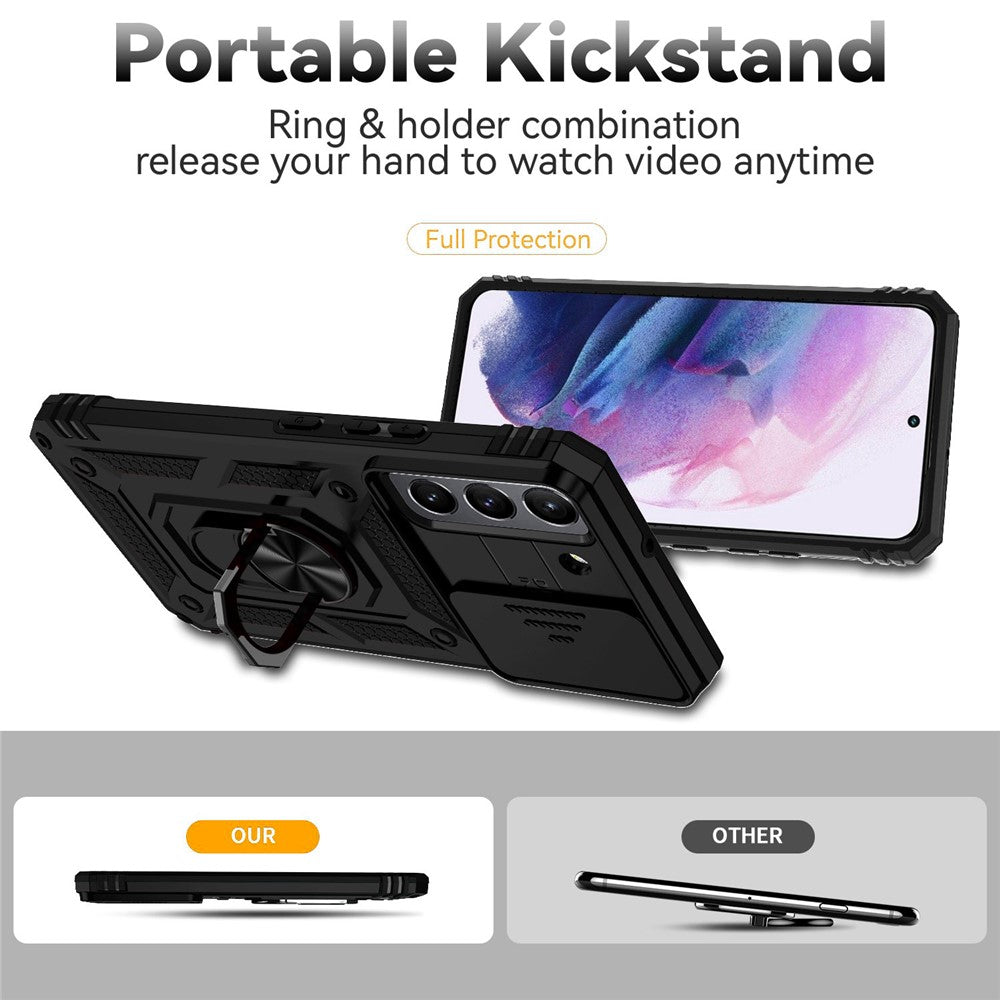 Samsung Galaxy S22 5G Kameraskyddsskal TPU + PC Halkfri Stötsäkert Skyddande mobilskal med Ringhållare Stöd