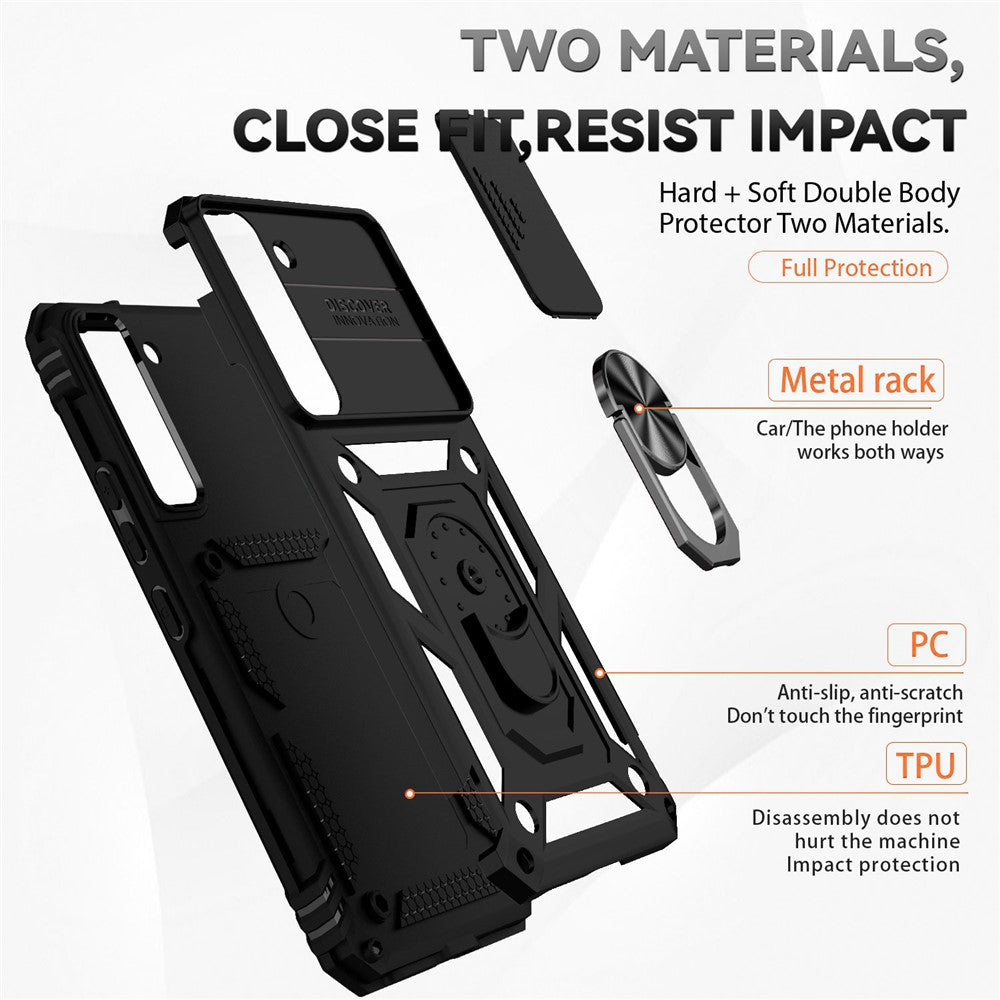 Samsung Galaxy S22 5G Kameraskyddsskal TPU + PC Halkfri Stötsäkert Skyddande mobilskal med Ringhållare Stöd