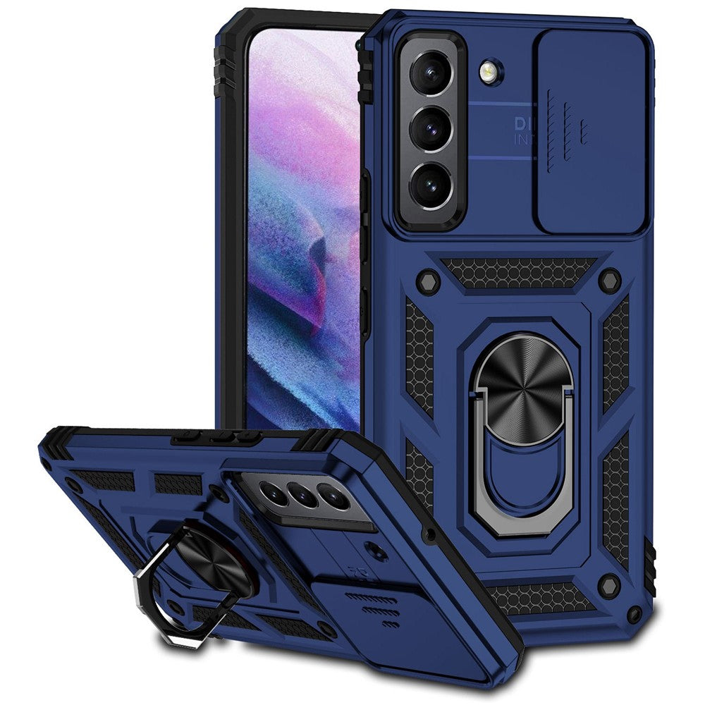 Samsung Galaxy S22 5G Kameraskyddsskal TPU + PC Halkfri Stötsäkert Skyddande mobilskal med Ringhållare Stöd