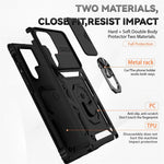 Samsung Galaxy S22 Ultra 5G Ringstativ Baksida TPU+PC Hybrid mobilskal med Skjutkameraskydd