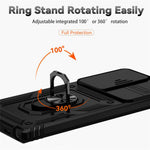 Samsung Galaxy S22 Ultra 5G Ringstativ Baksida TPU+PC Hybrid mobilskal med Skjutkameraskydd