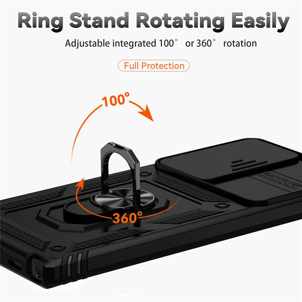 Samsung Galaxy S22 Ultra 5G Ringstativ Baksida TPU+PC Hybrid mobilskal med Skjutkameraskydd