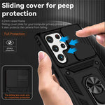 Samsung Galaxy S22 Ultra 5G Ringstativ Baksida TPU+PC Hybrid mobilskal med Skjutkameraskydd