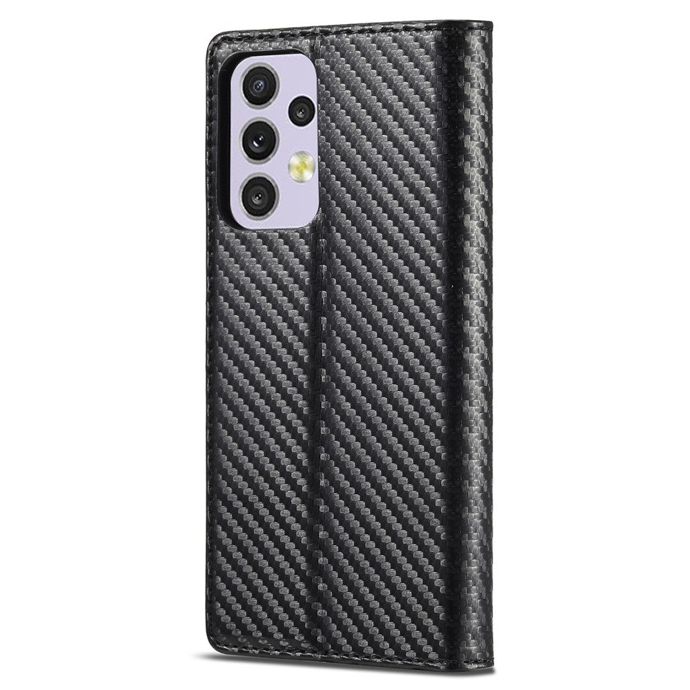 LC.IMEEKE för Samsung Galaxy A33 5G PU-läder kolfibertextur flipfodral stativ dolt magnetiskt adsorption stötsäkert plånboksfodral