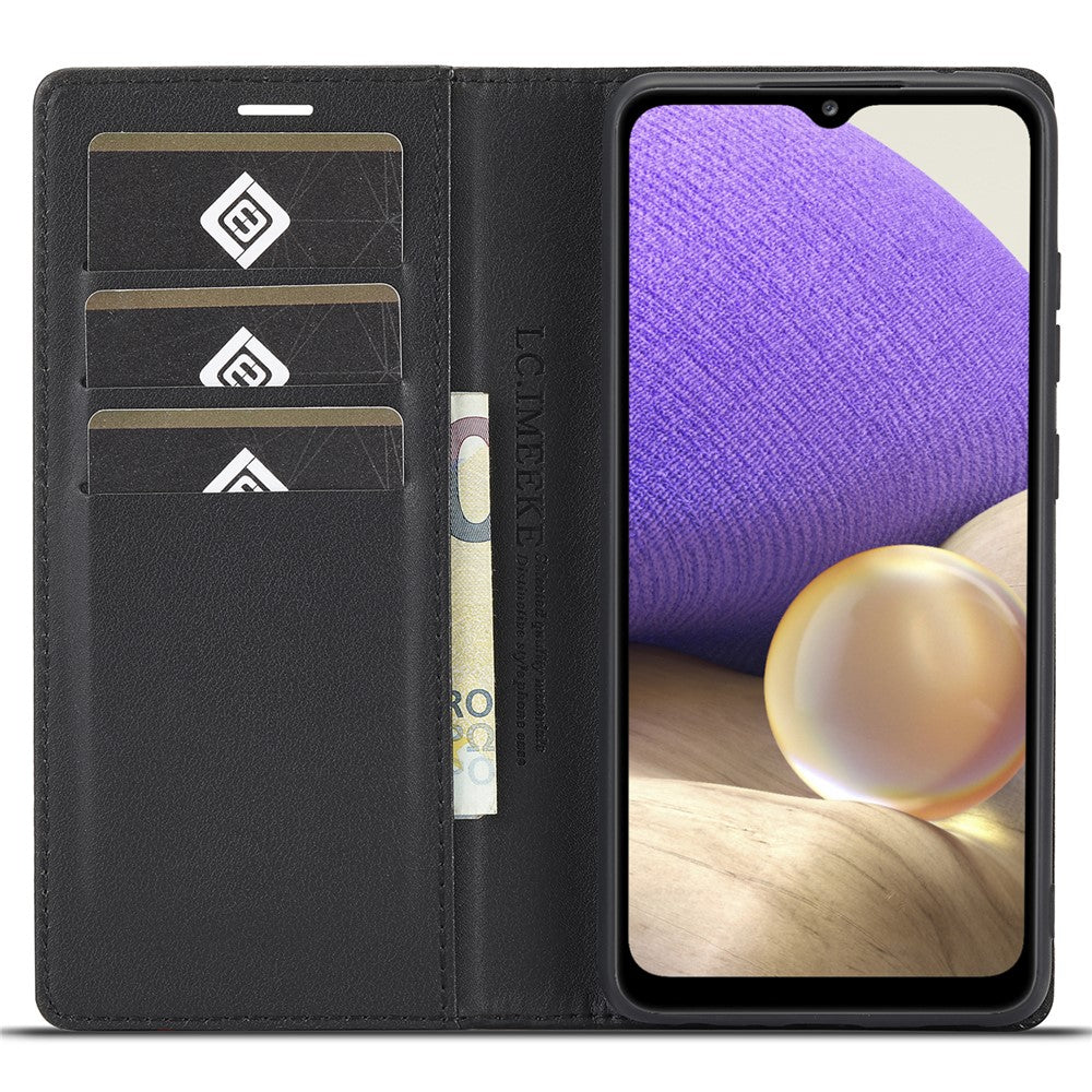 LC.IMEEKE för Samsung Galaxy A33 5G PU-läder kolfibertextur flipfodral stativ dolt magnetiskt adsorption stötsäkert plånboksfodral