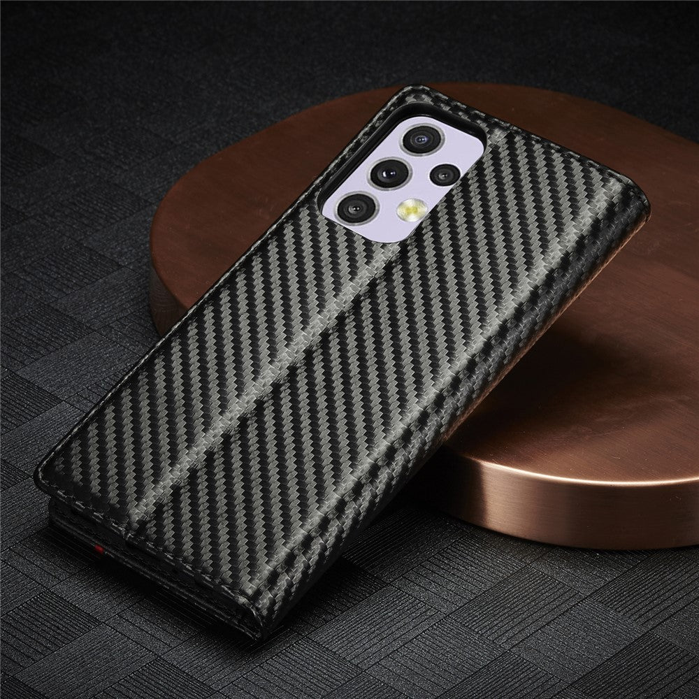LC.IMEEKE för Samsung Galaxy A33 5G PU-läder kolfibertextur flipfodral stativ dolt magnetiskt adsorption stötsäkert plånboksfodral