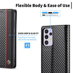 LC.IMEEKE för Samsung Galaxy A33 5G PU-läder kolfibertextur flipfodral stativ dolt magnetiskt adsorption stötsäkert plånboksfodral