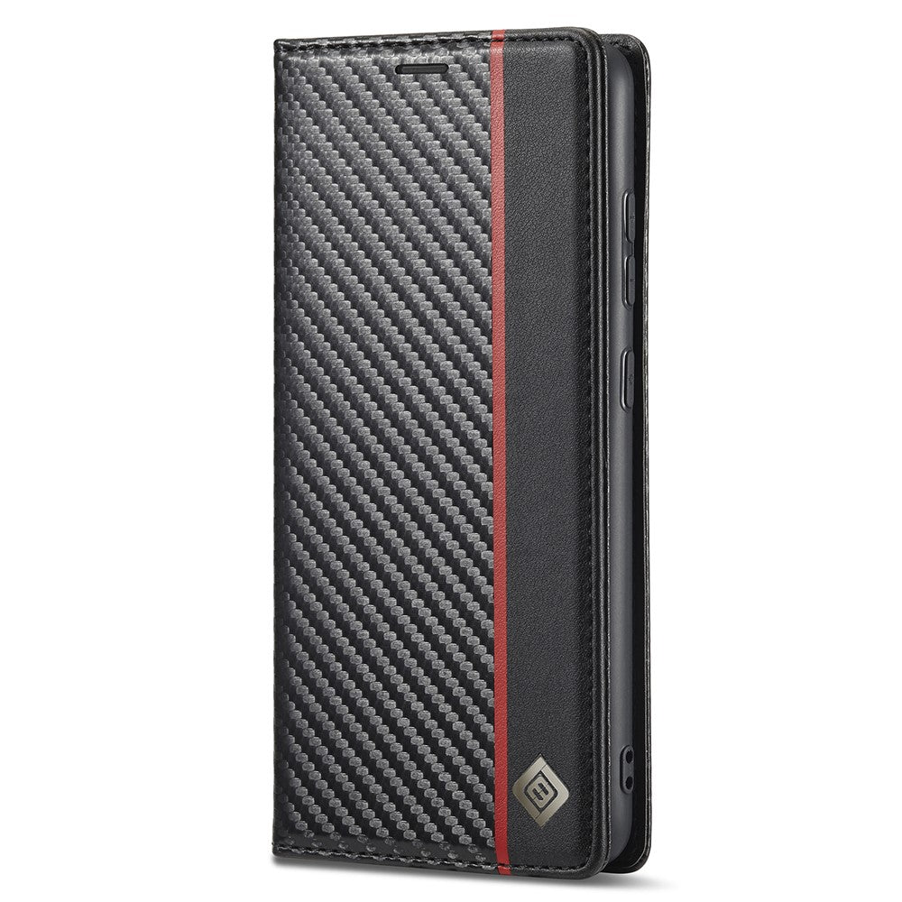 LC.IMEEKE för Samsung Galaxy A33 5G PU-läder kolfibertextur flipfodral stativ dolt magnetiskt adsorption stötsäkert plånboksfodral