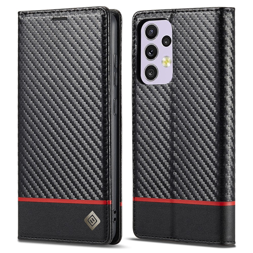 LC.IMEEKE för Samsung Galaxy A33 5G PU-läder kolfibertextur flipfodral stativ dolt magnetiskt adsorption stötsäkert plånboksfodral