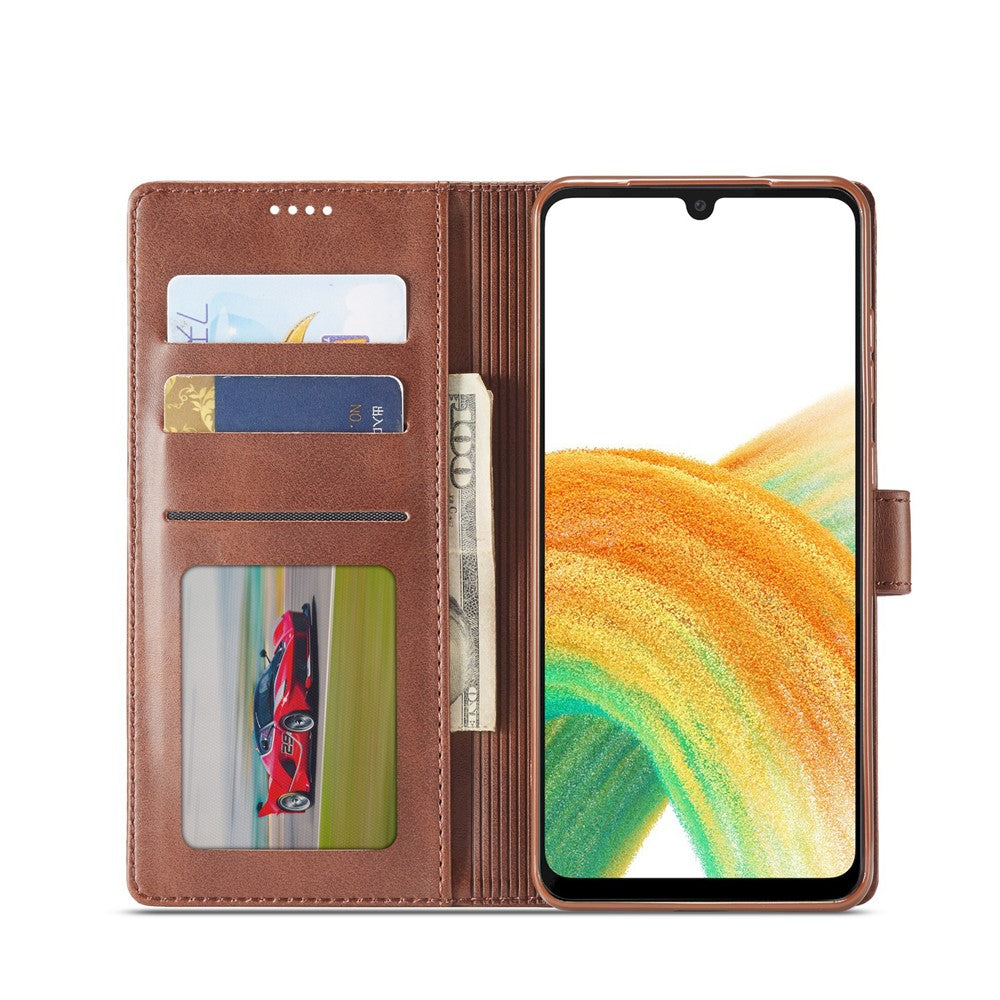 LC.IMEEKE Textured Leather Wallet Case for Samsung Galaxy A33 5G, Stand Function Magnetic Closure Shockproof Flip Folio Cover