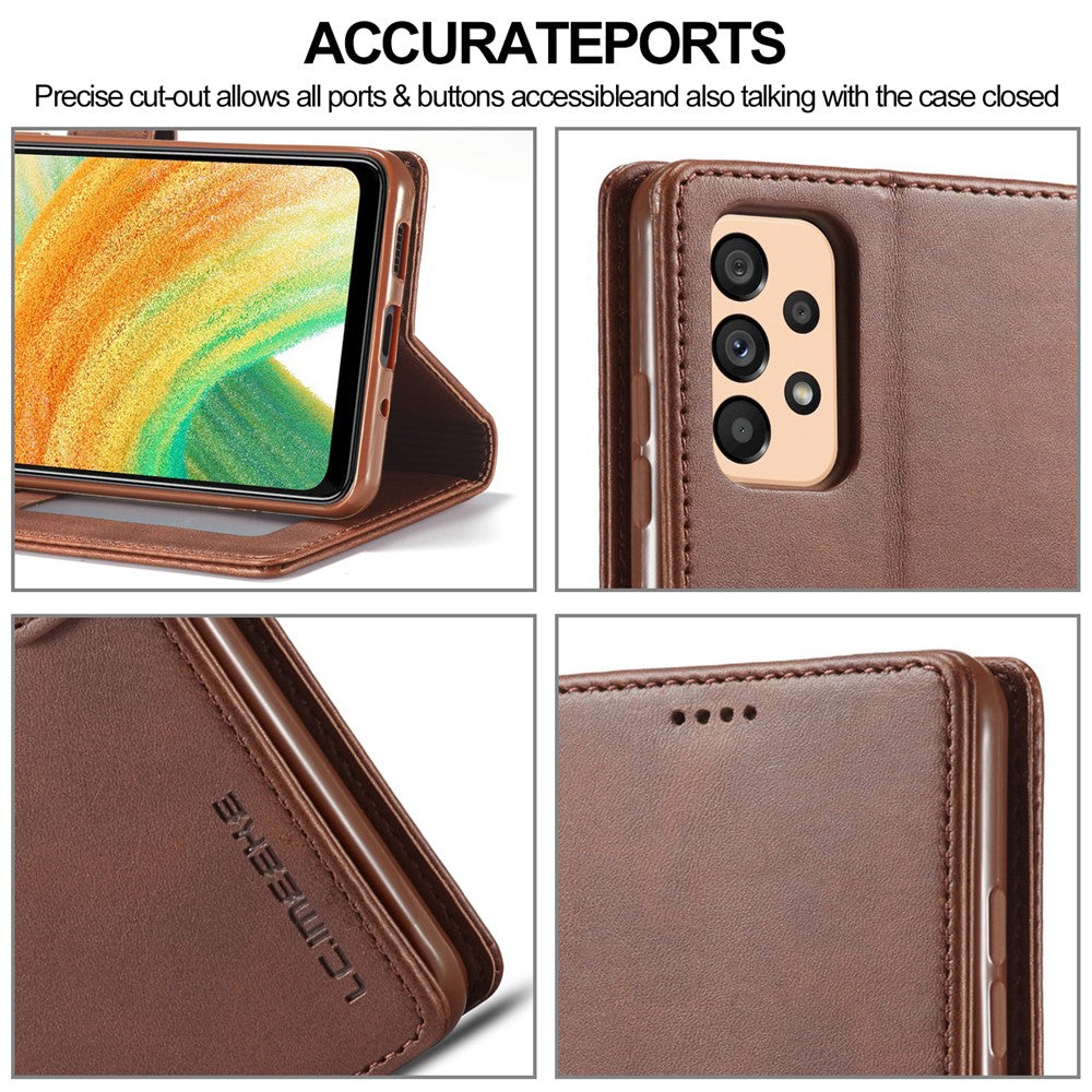 LC.IMEEKE Textured Leather Wallet Case for Samsung Galaxy A33 5G, Stand Function Magnetic Closure Shockproof Flip Folio Cover