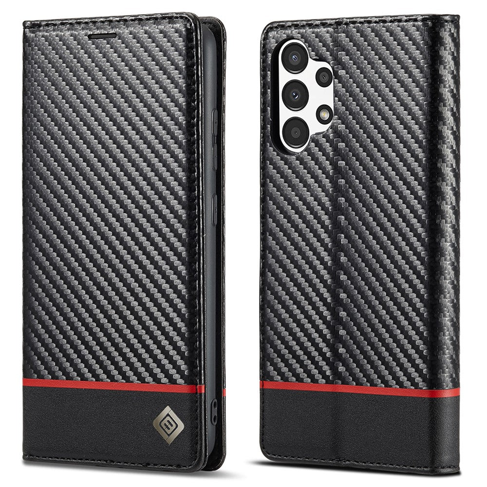 LC.IMEEKE Flip-plånboksfodral till Samsung Galaxy A13 4G / A04 4G (164,4 x 76,3 x 9,1 mm), PU-läder, kolfiberstruktur, stativ, magnetiskt, självabsorberande folio-skyddande mobilskal
