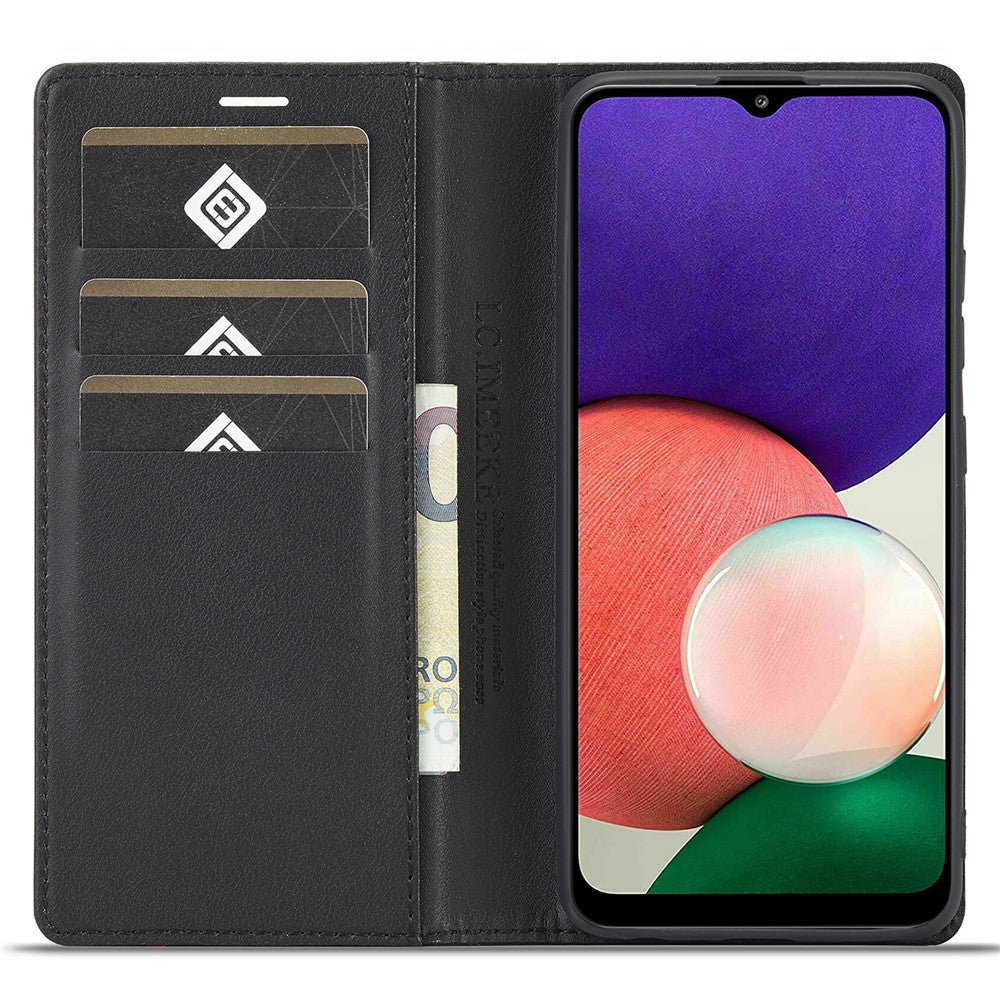 LC.IMEEKE Flip-plånboksfodral till Samsung Galaxy A13 4G / A04 4G (164,4 x 76,3 x 9,1 mm), PU-läder, kolfiberstruktur, stativ, magnetiskt, självabsorberande folio-skyddande mobilskal