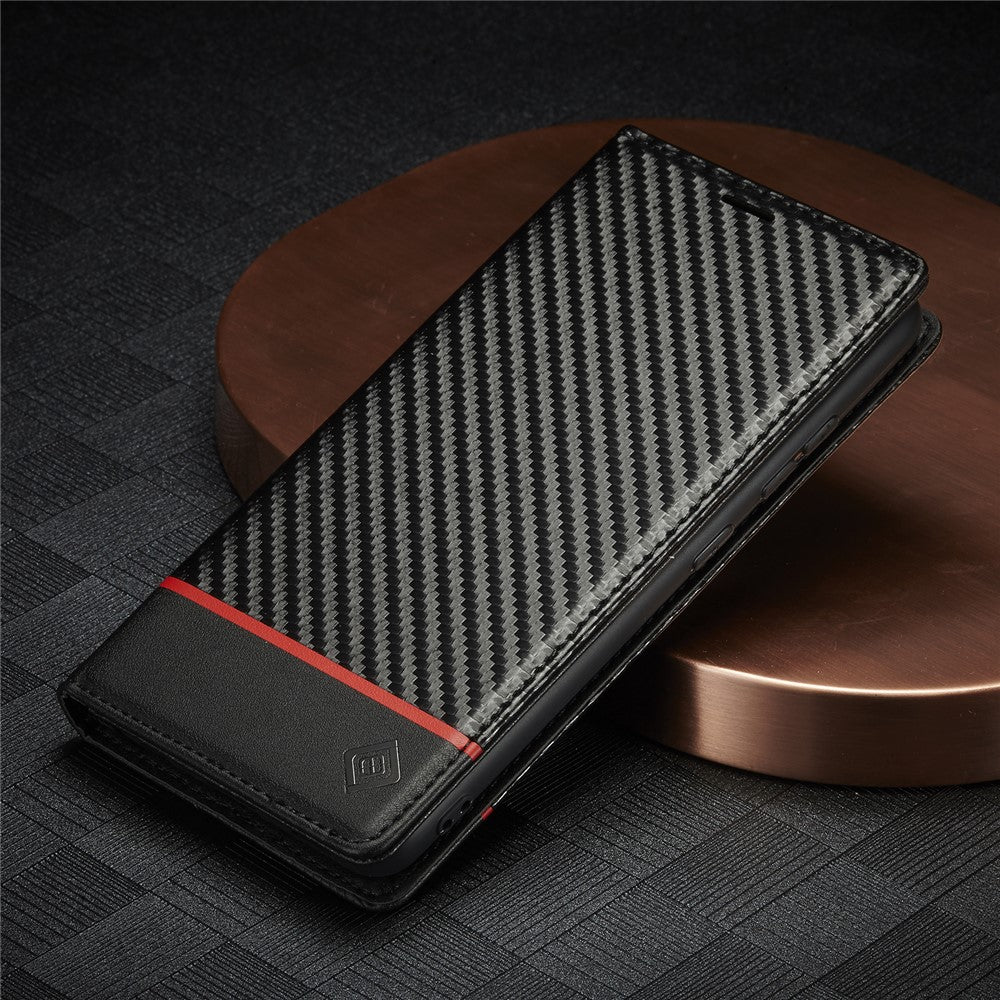 LC.IMEEKE Flip-plånboksfodral till Samsung Galaxy A13 4G / A04 4G (164,4 x 76,3 x 9,1 mm), PU-läder, kolfiberstruktur, stativ, magnetiskt, självabsorberande folio-skyddande mobilskal