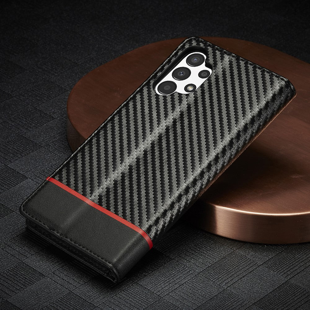 LC.IMEEKE Flip-plånboksfodral till Samsung Galaxy A13 4G / A04 4G (164,4 x 76,3 x 9,1 mm), PU-läder, kolfiberstruktur, stativ, magnetiskt, självabsorberande folio-skyddande mobilskal
