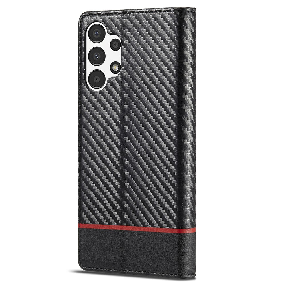 LC.IMEEKE Flip-plånboksfodral till Samsung Galaxy A13 4G / A04 4G (164,4 x 76,3 x 9,1 mm), PU-läder, kolfiberstruktur, stativ, magnetiskt, självabsorberande folio-skyddande mobilskal