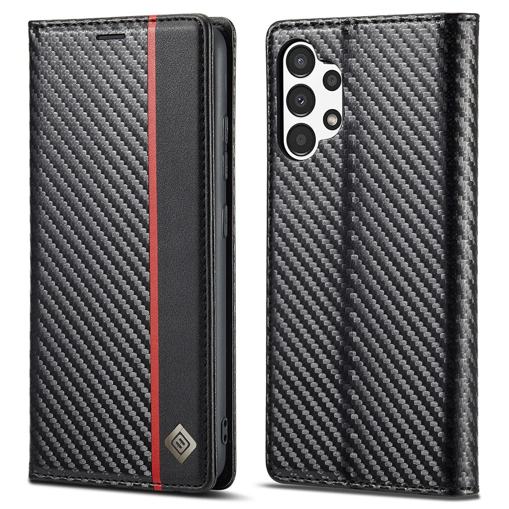 LC.IMEEKE Flip-plånboksfodral till Samsung Galaxy A13 4G / A04 4G (164,4 x 76,3 x 9,1 mm), PU-läder, kolfiberstruktur, stativ, magnetiskt, självabsorberande folio-skyddande mobilskal
