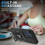 For Samsung Galaxy S22 5G Case Ring Kickstand Anti-Scratch Hard PC + TPU Bumper Shockproof Protective Cover with Sliding Camera Lens Protector