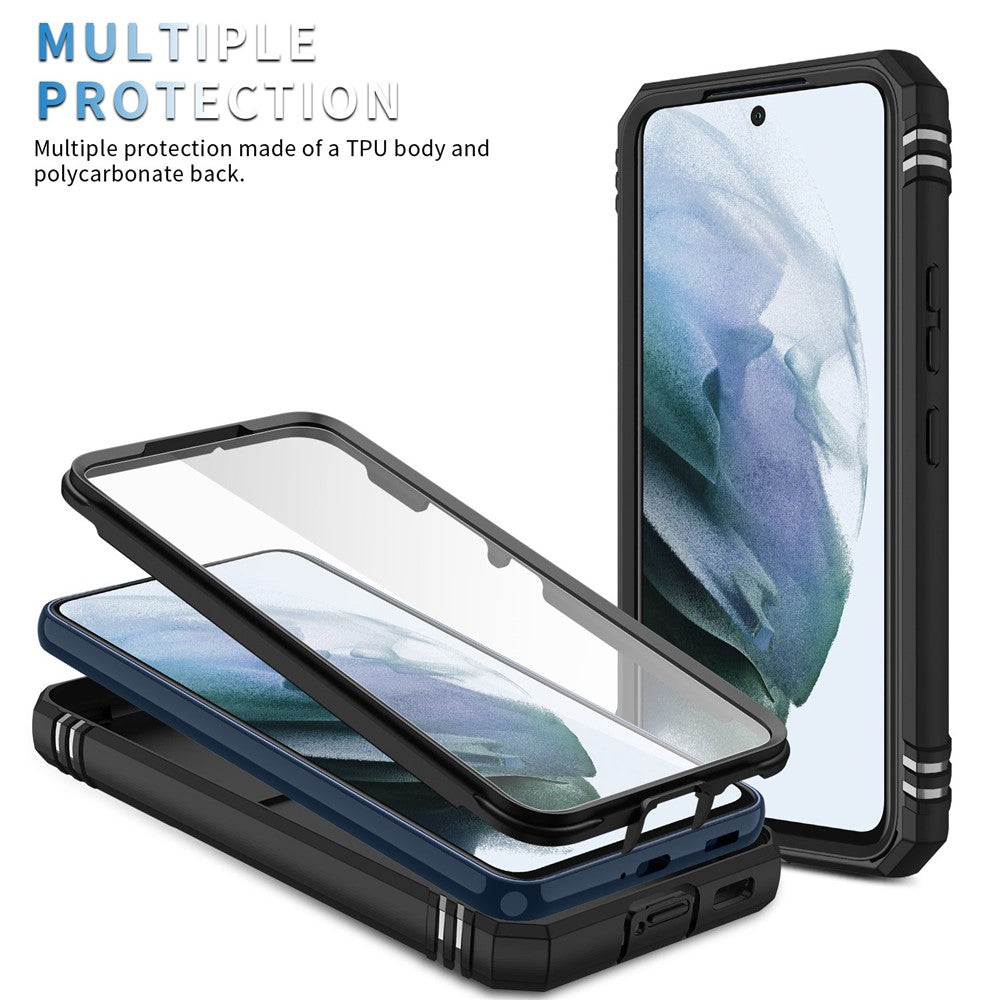 For Samsung Galaxy S22 5G Case Ring Kickstand Anti-Scratch Hard PC + TPU Bumper Shockproof Protective Cover with Sliding Camera Lens Protector