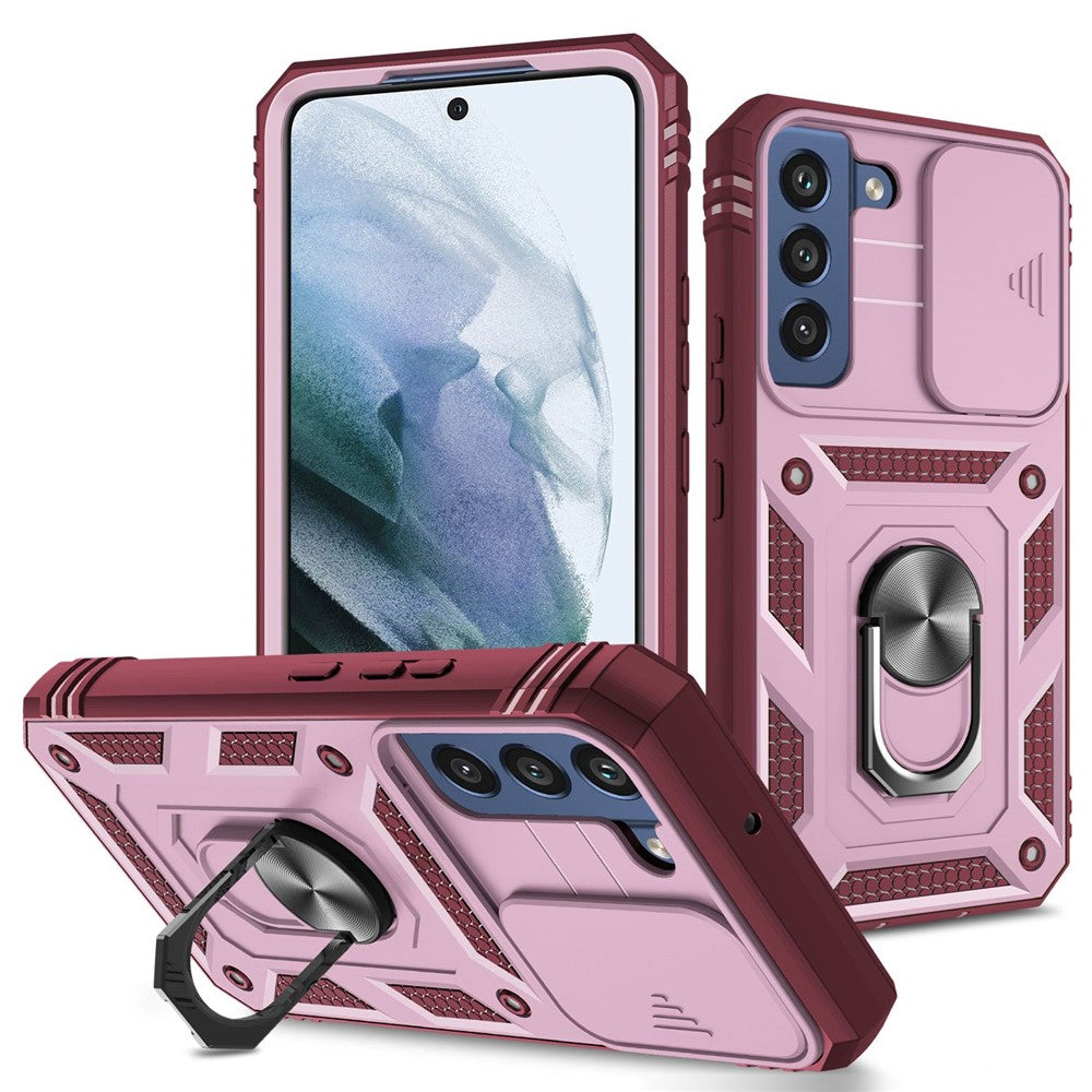 Samsung Galaxy S22 5G Skal Ringstativ Reptåligt Hårt PC + TPU Stötfångare Stötsäkert Skyddsfodral med Glidande Kameralinsskydd