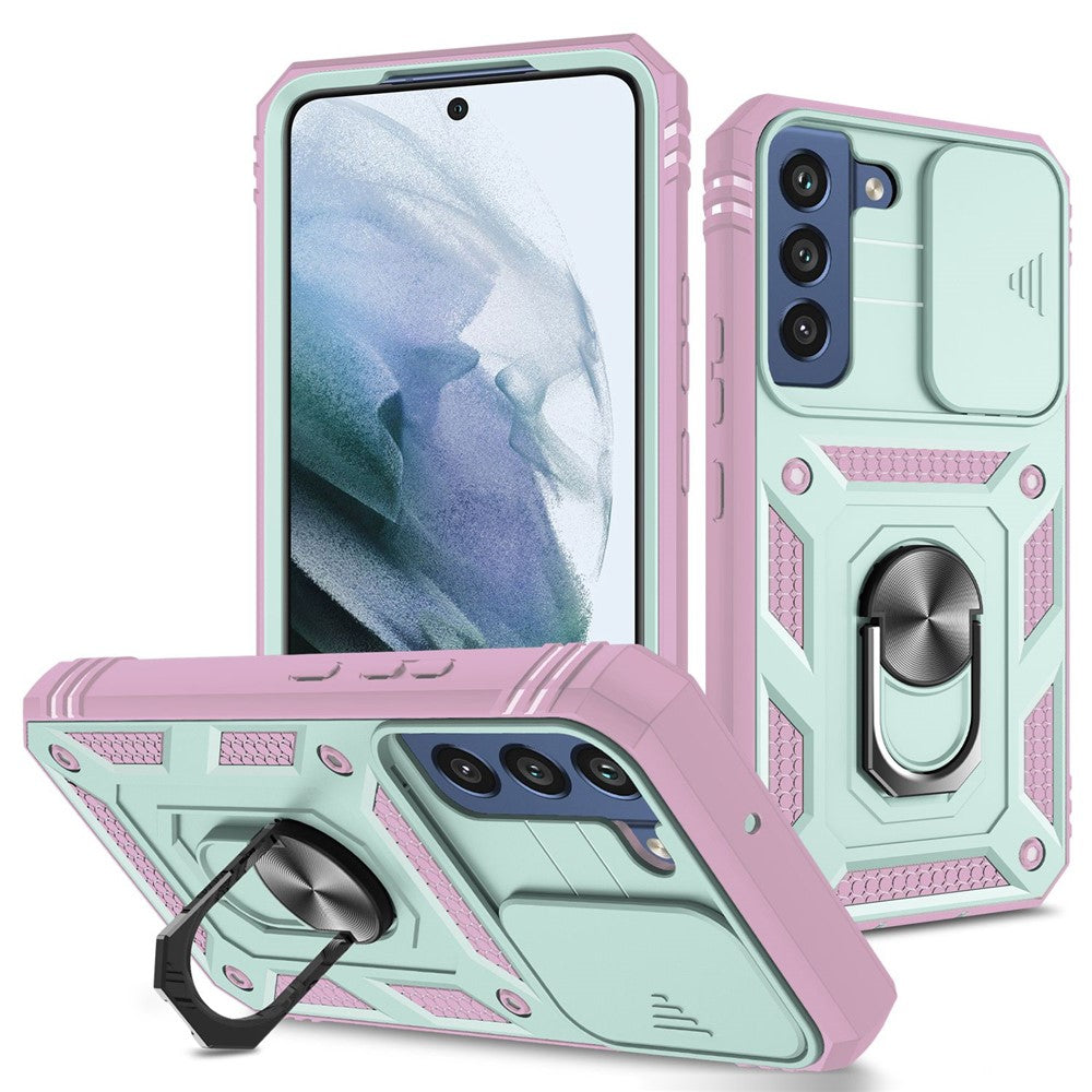 Samsung Galaxy S22 5G Skal Ringstativ Reptåligt Hårt PC + TPU Stötfångare Stötsäkert Skyddsfodral med Glidande Kameralinsskydd