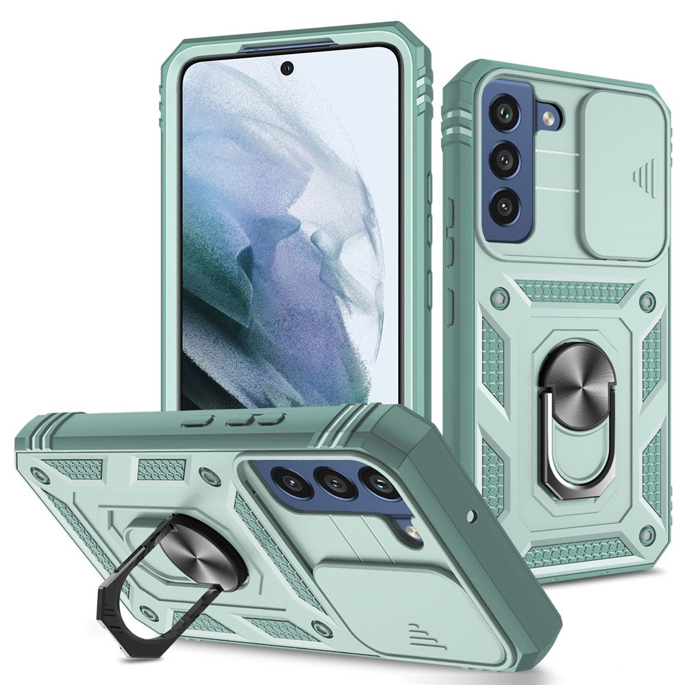 Samsung Galaxy S22 5G Skal Ringstativ Reptåligt Hårt PC + TPU Stötfångare Stötsäkert Skyddsfodral med Glidande Kameralinsskydd