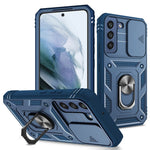For Samsung Galaxy S22 5G Case Ring Kickstand Anti-Scratch Hard PC + TPU Bumper Shockproof Protective Cover with Sliding Camera Lens Protector