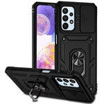 For Samsung Galaxy A23 4G / 5G (Global Version) PC + TPU Dual Layer Armor Case Slide Lens Protection Scratch-Resistant Cover with Built-in Rotate Magnetic Kickstand