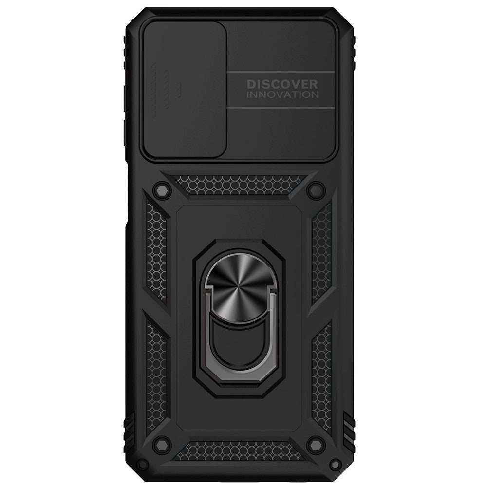 For Samsung Galaxy A23 4G / 5G (Global Version) PC + TPU Dual Layer Armor Case Slide Lens Protection Scratch-Resistant Cover with Built-in Rotate Magnetic Kickstand