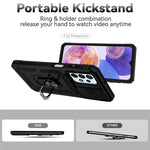 For Samsung Galaxy A23 4G / 5G (Global Version) PC + TPU Dual Layer Armor Case Slide Lens Protection Scratch-Resistant Cover with Built-in Rotate Magnetic Kickstand