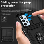 For Samsung Galaxy A23 4G / 5G (Global Version) PC + TPU Dual Layer Armor Case Slide Lens Protection Scratch-Resistant Cover with Built-in Rotate Magnetic Kickstand