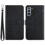 For Samsung Galaxy S21+ 5G Magnetic Butterfly Flower Pattern Imprinted Leather Flip Wallet Case Folio Stand View Skin-touch Feeling Shell with Wrist Strap