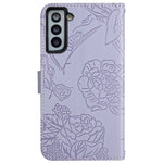 For Samsung Galaxy S21+ 5G Magnetic Butterfly Flower Pattern Imprinted Leather Flip Wallet Case Folio Stand View Skin-touch Feeling Shell with Wrist Strap