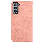 For Samsung Galaxy S21 4G/5G PU Leather Book Wallet Case Full Body Butterfly Flower Pattern Imprinted Skin-touch Feeling Stand Function Cover with Strap