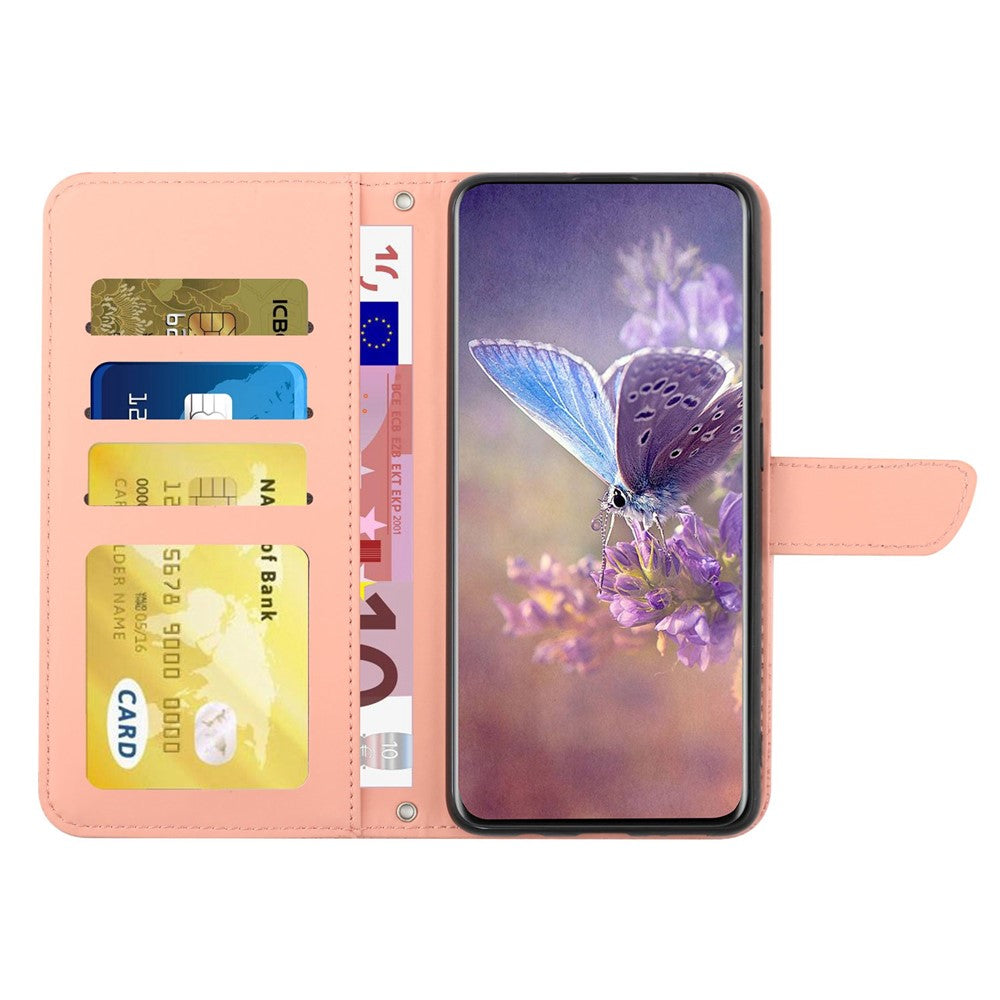 For Samsung Galaxy S21 4G/5G PU Leather Book Wallet Case Full Body Butterfly Flower Pattern Imprinted Skin-touch Feeling Stand Function Cover with Strap