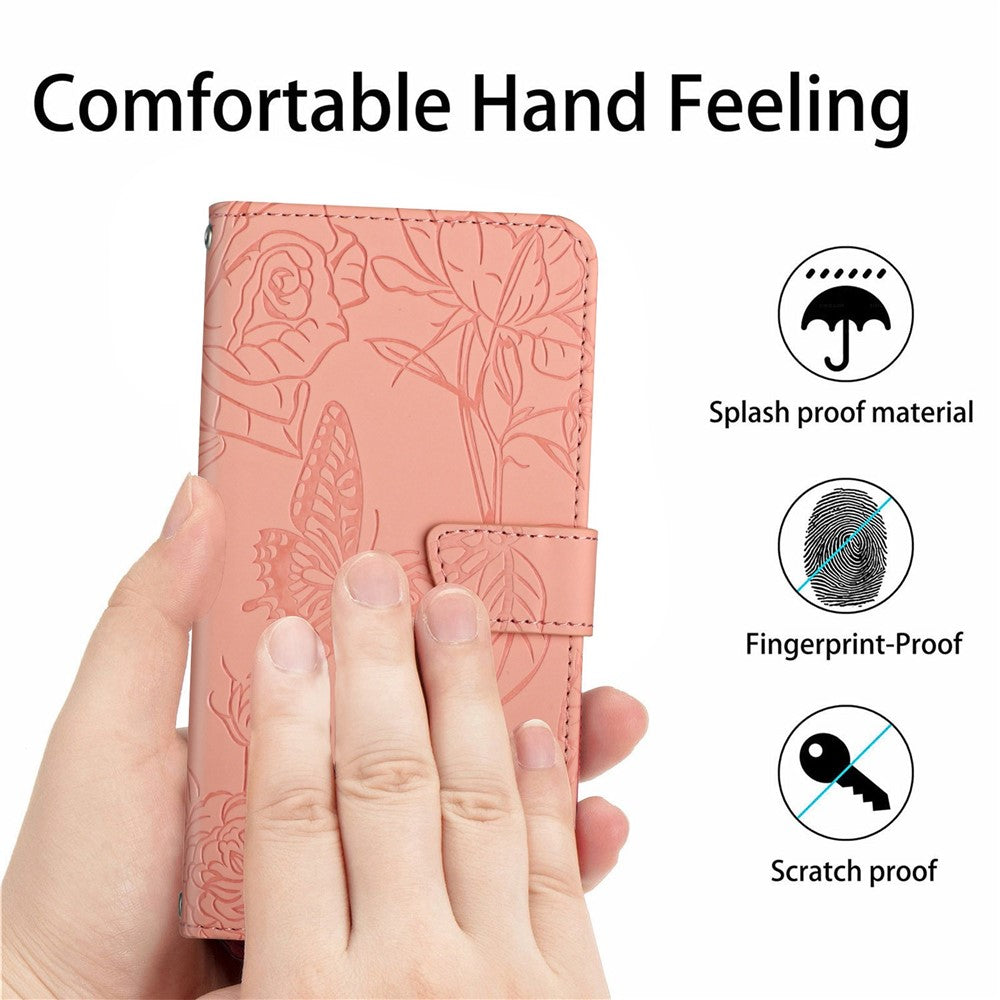 For Samsung Galaxy S21 4G/5G PU Leather Book Wallet Case Full Body Butterfly Flower Pattern Imprinted Skin-touch Feeling Stand Function Cover with Strap