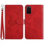 For Samsung Galaxy S20 Plus 4G/5G Butterfly Flower Pattern Imprinted Folding Stand Case Skin-touch Feeling PU Leather Wallet Style Flip Cover with Strap