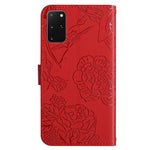 For Samsung Galaxy S20 Plus 4G/5G Butterfly Flower Pattern Imprinted Folding Stand Case Skin-touch Feeling PU Leather Wallet Style Flip Cover with Strap