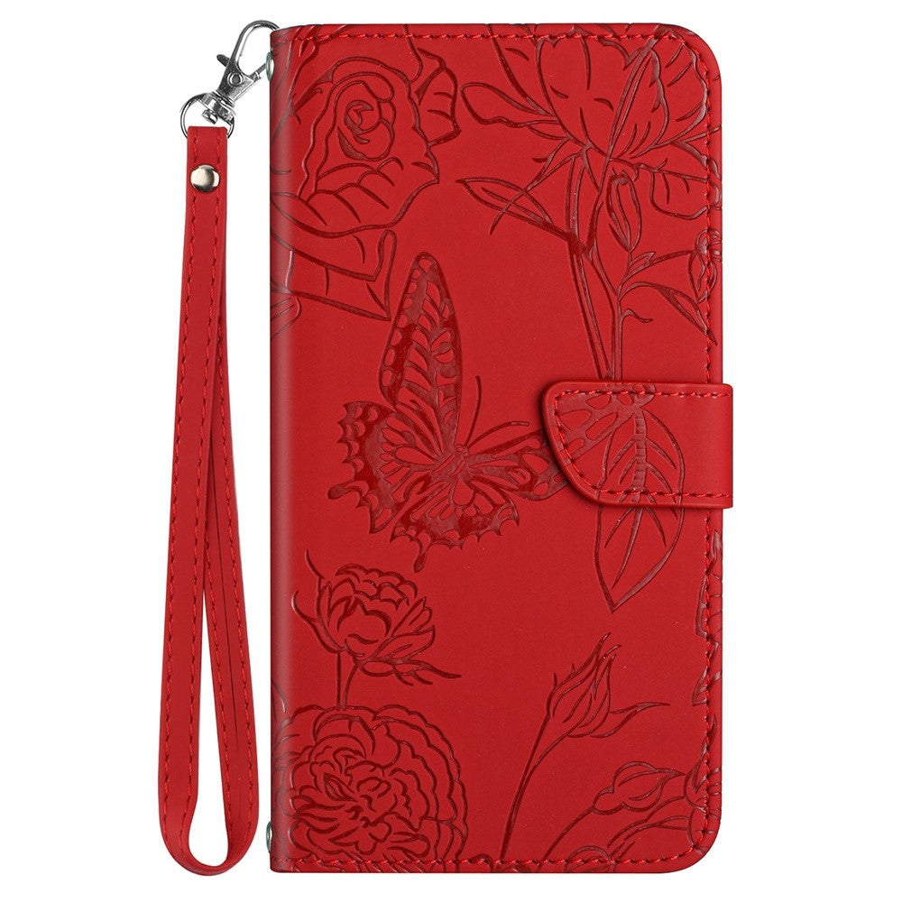 For Samsung Galaxy S20 Plus 4G/5G Butterfly Flower Pattern Imprinted Folding Stand Case Skin-touch Feeling PU Leather Wallet Style Flip Cover with Strap