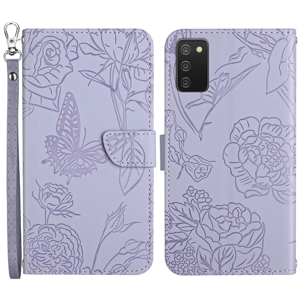Pung Telefon Cover til Samsung Galaxy A03s (166.5mm) PU Læder Cover Sommerfugle Print Anti-fald Stand Cover med Rem