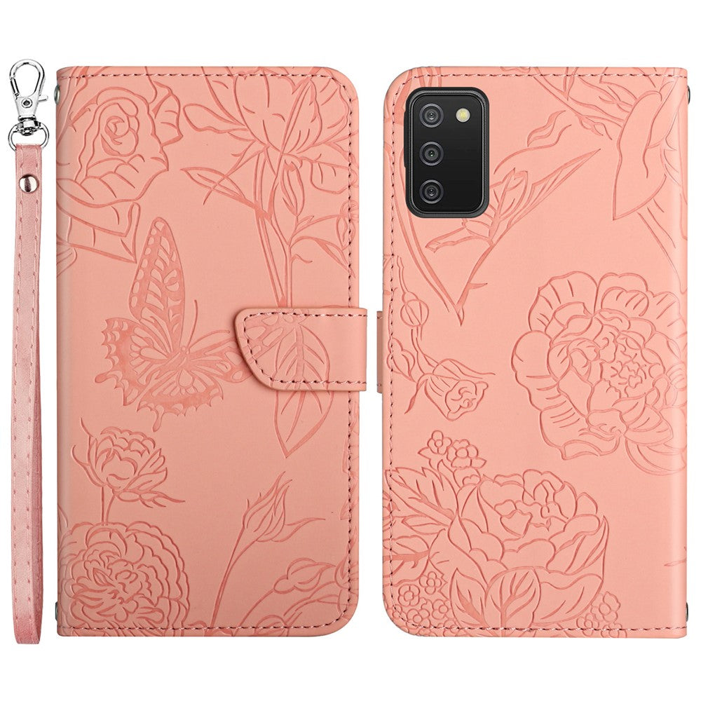 Pung Telefon Cover til Samsung Galaxy A03s (166.5mm) PU Læder Cover Sommerfugle Print Anti-fald Stand Cover med Rem